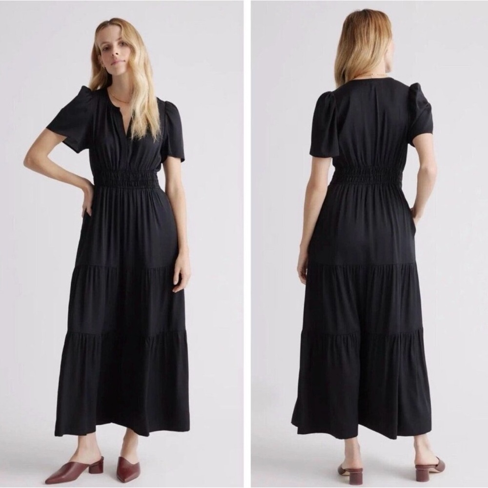 Quince silk tiered maxi dress with pockets Carolyn Bessette size small natural